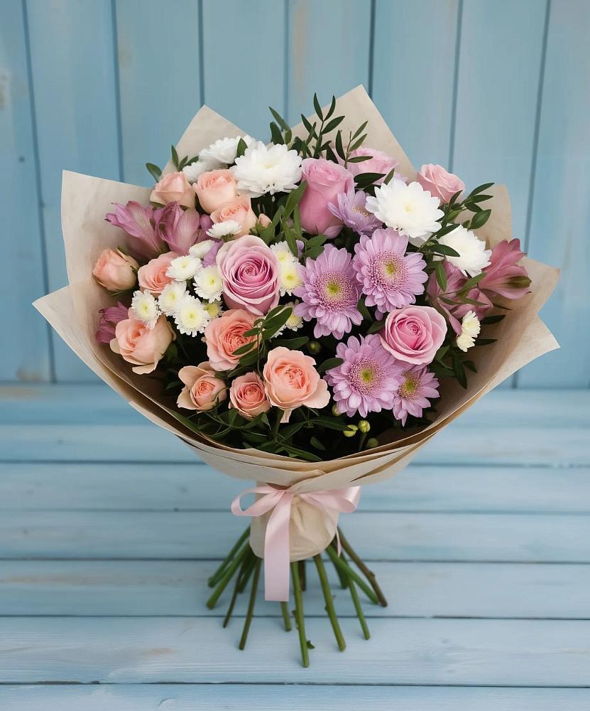 Букет цветов из: Хризантемы, Розы и Альстромерии в Назрани