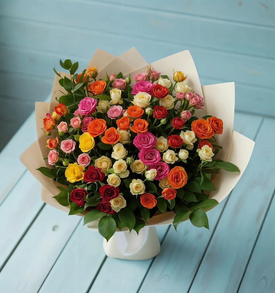 Букет Микс из разноцветных кустовых роз в Назрани