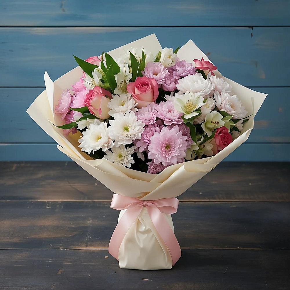 Букет цветов из: Хризантемы, Альстромерии и Розы в Назрани